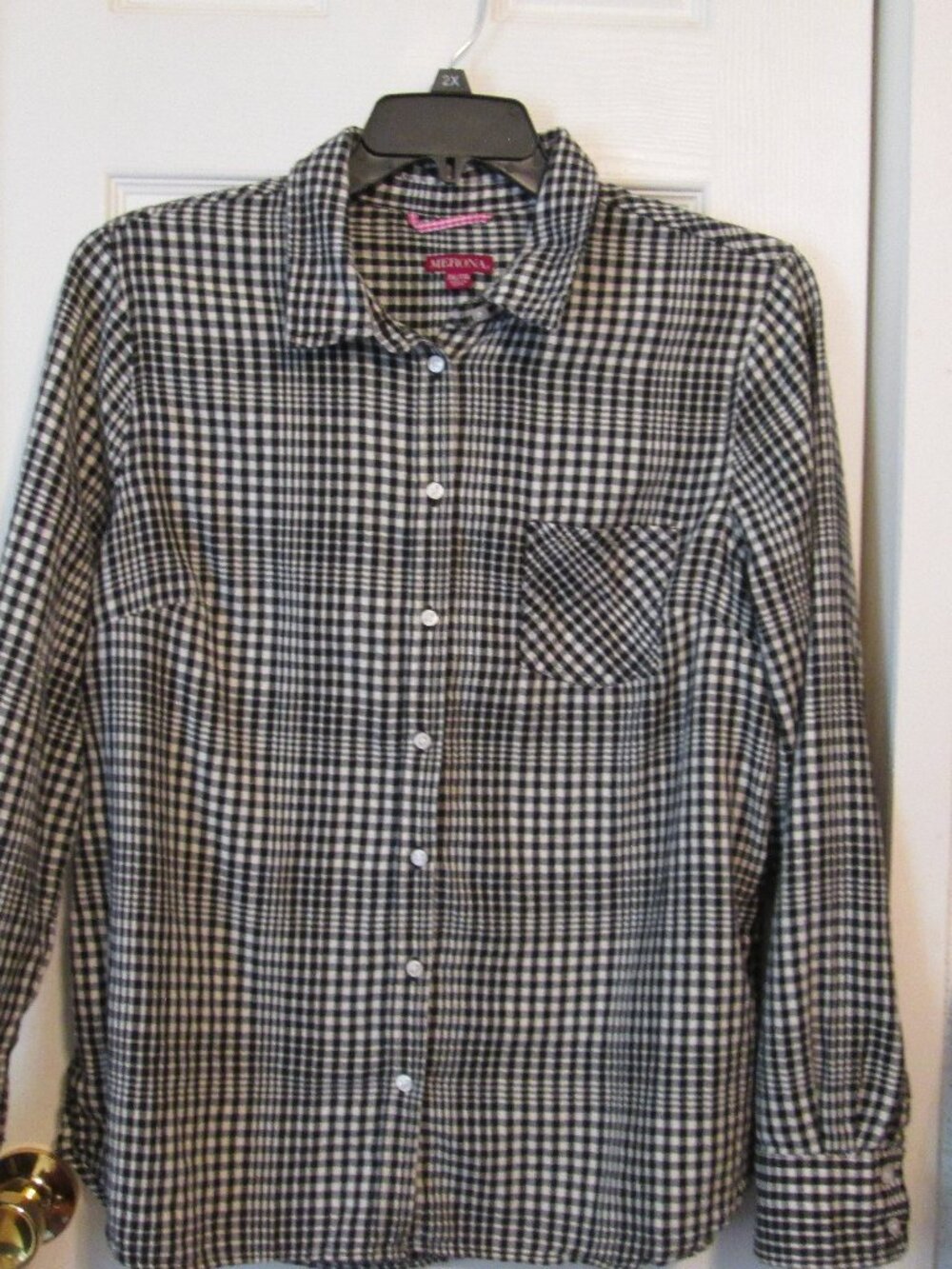 Women's 100% Cotton Black Checked Long Sleeve Blouse Size XL